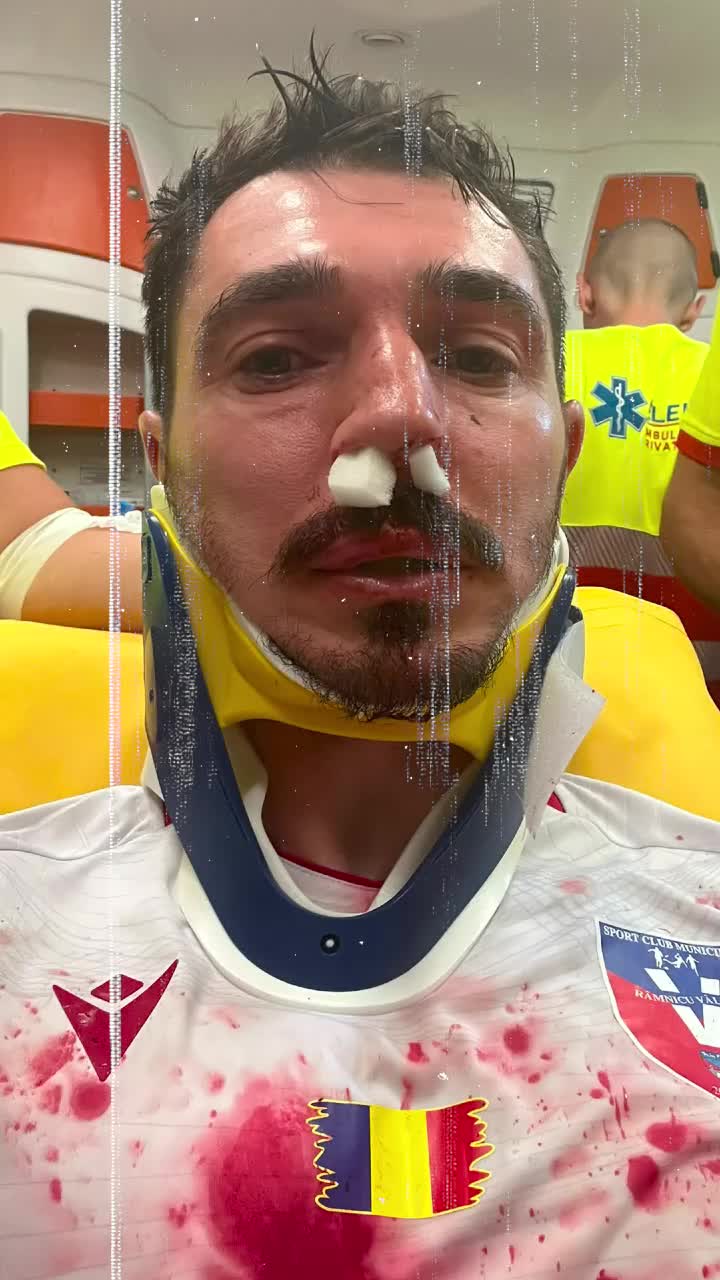 Momente horror după meci   FOTO.   Dragoș Huiban,  plin de sânge după un fault în ultimele minute: „Nici cartonaș nu a dat”